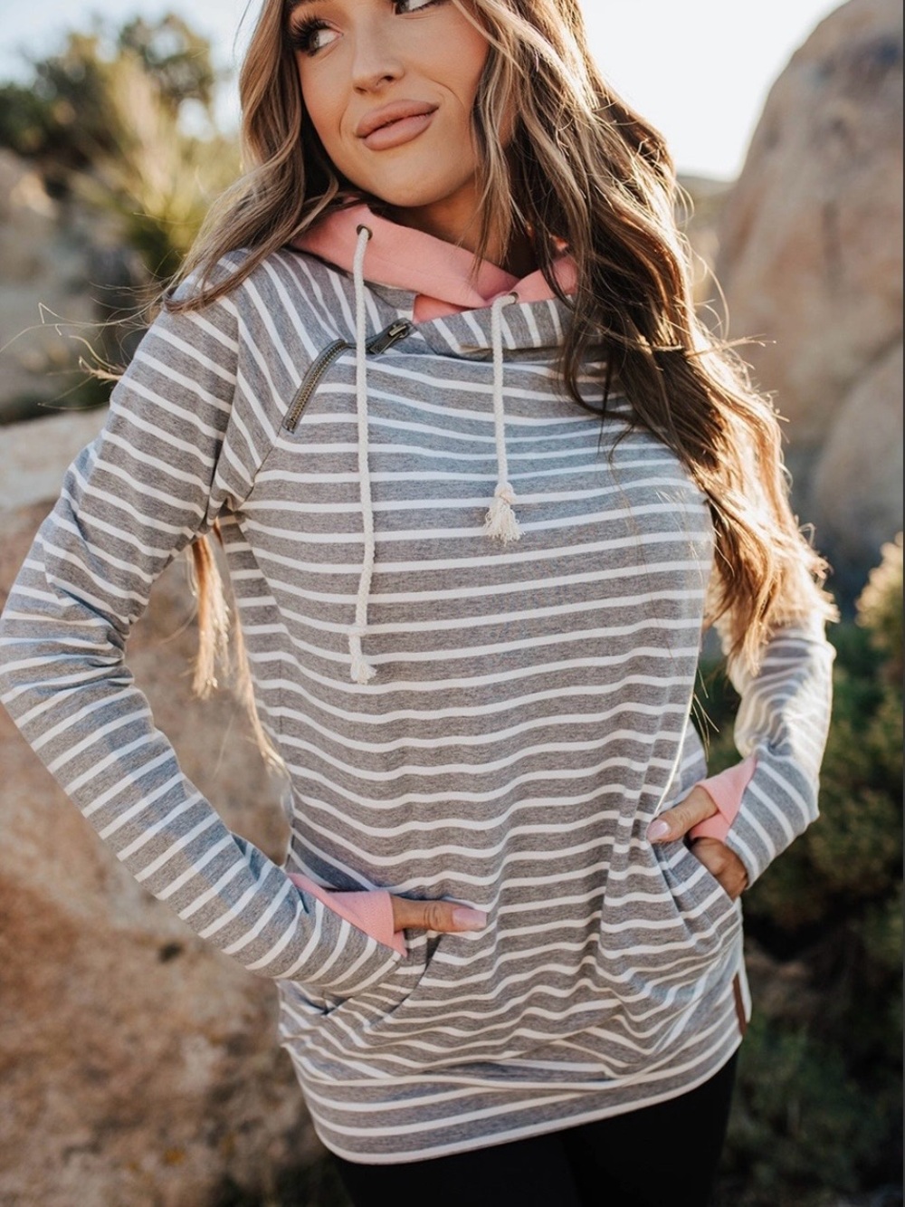 AMPERSAND AVE Gray & Pink DoubleHood™ Sweatshirt - Far Out